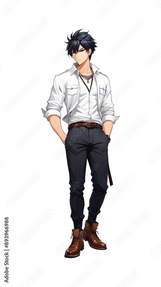 Fototapeta premium anime cartoon office man wearing white shirt transparent background
