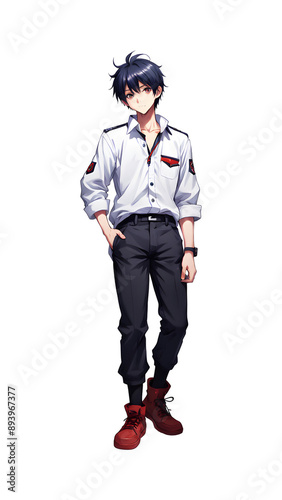 anime cartoon office man wearing white shirt transparent background