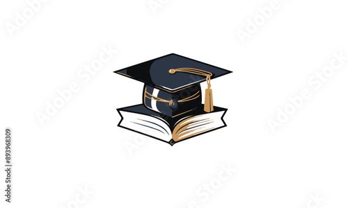 college hat logo with a book vector black on white background