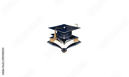 college hat logo with a book vector black on white background