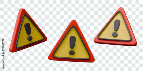 Danger warning sign. Attention, risky situation. Vector triangular templates in different positions