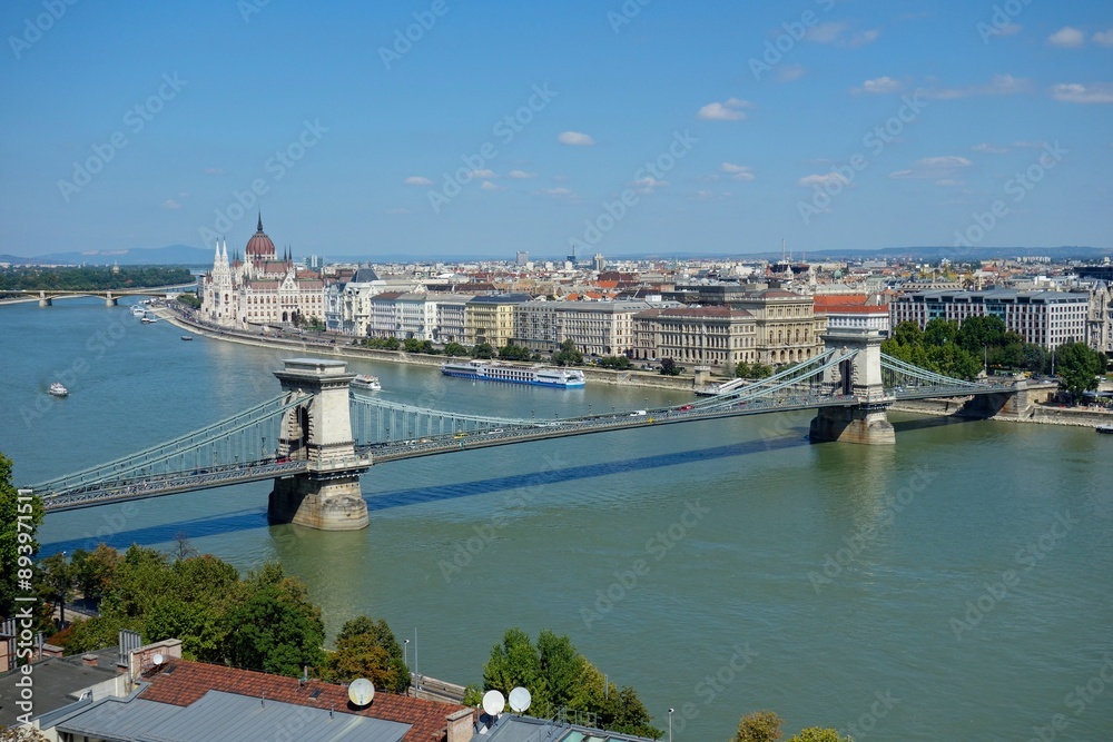 Fototapeta premium Budapest, Hungary's capital city, sits on the Danube River in Eastern Europe