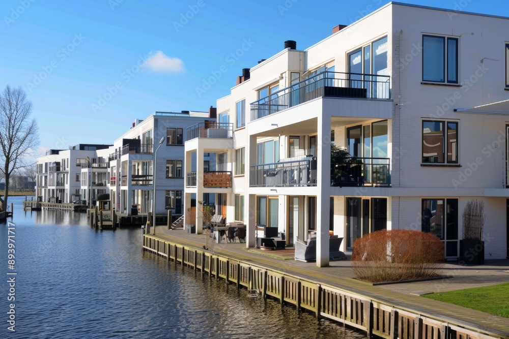 Modern apartment buildings on a sunny day with a blue sky. Facade of a modern apartment building Modern apartment buildings on a sunny day with a blue sky. Facade of a modern apartment building
