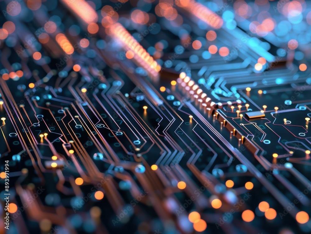 High-resolution image of computer processor with many integrated ...