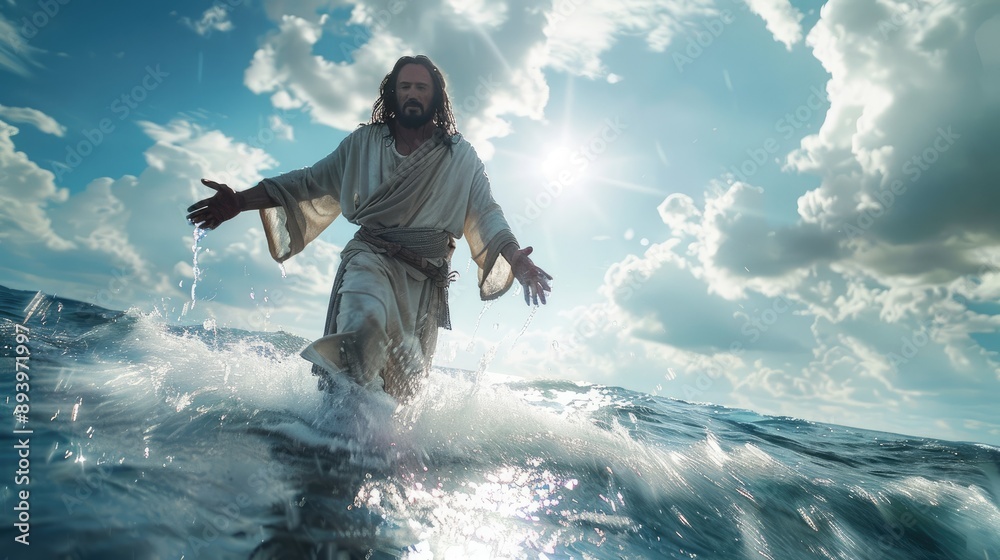 Naklejka premium Jesus Christ Walking on Water: Sea of Galilee