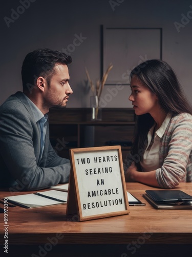 Professional mediation session for amicable divorce resolution between couple seeking peaceful separation