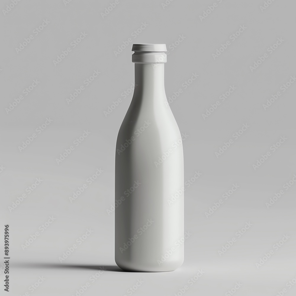 White glass bottle with a screw cap, isolated on a white background.