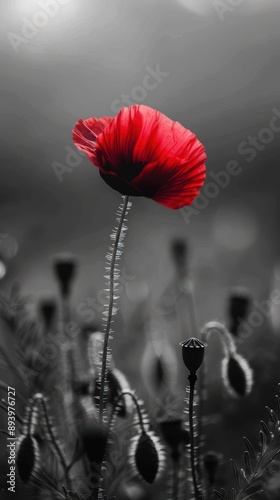 A close-up of a red poppy flower on a black and white background, symbolizing Remembrance Day
