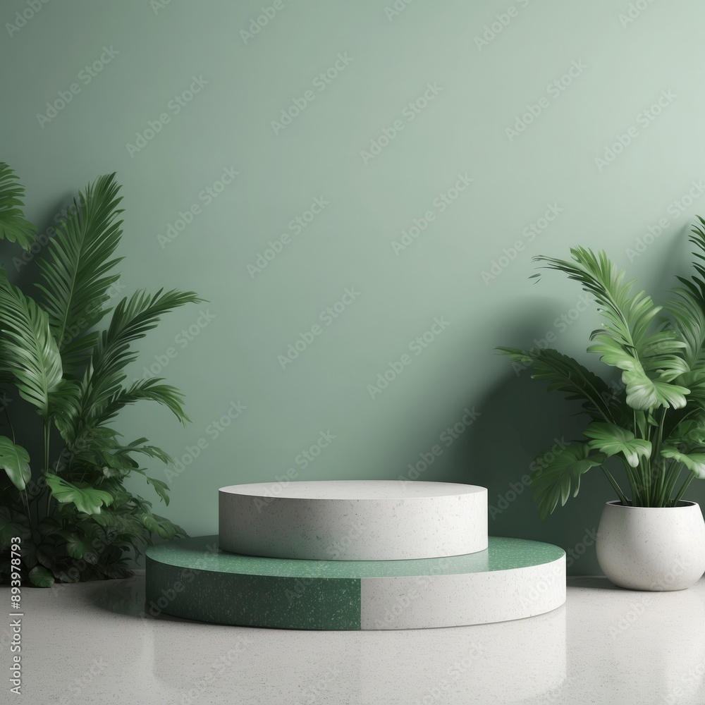 3d abstract background with marble pedestal. Round frosted glass frame with plumber's sheets. Minimalistic realistic image of an empty podium to showcase cosmetics products 3d abstract background with marble pedestal. Round frosted glass frame with plumber's sheets. Minimalistic realistic image of an empty podium to showcase cosmetics products