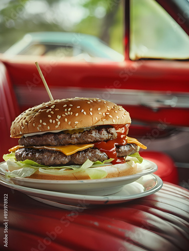 close up of an hamburger 