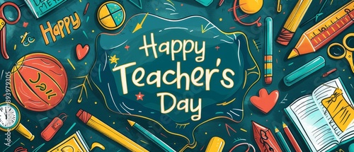 Happy Teacher's Day hand sketched typography as card or social media post template.