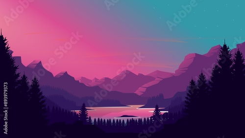 Pink mountains landscape background, sunset mountains