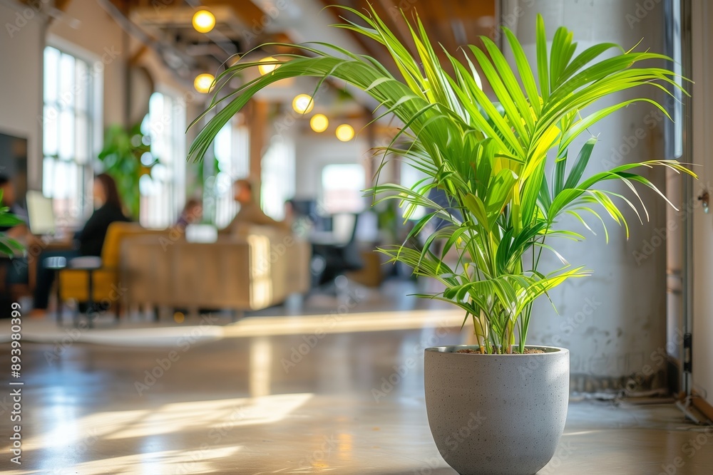 Productive and Welcoming Office Environment with Plants and Employees Productive and Welcoming Office Environment with Plants and Employees