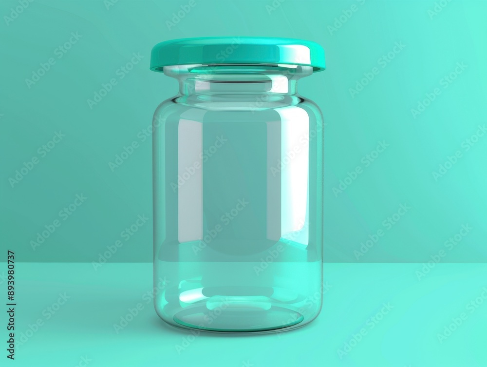 An empty transparent glass jar with a blue lid, commonly used in pharmaceutical and medical applications for storage. An empty transparent glass jar with a blue lid, commonly used in pharmaceutical and medical applications for storage.