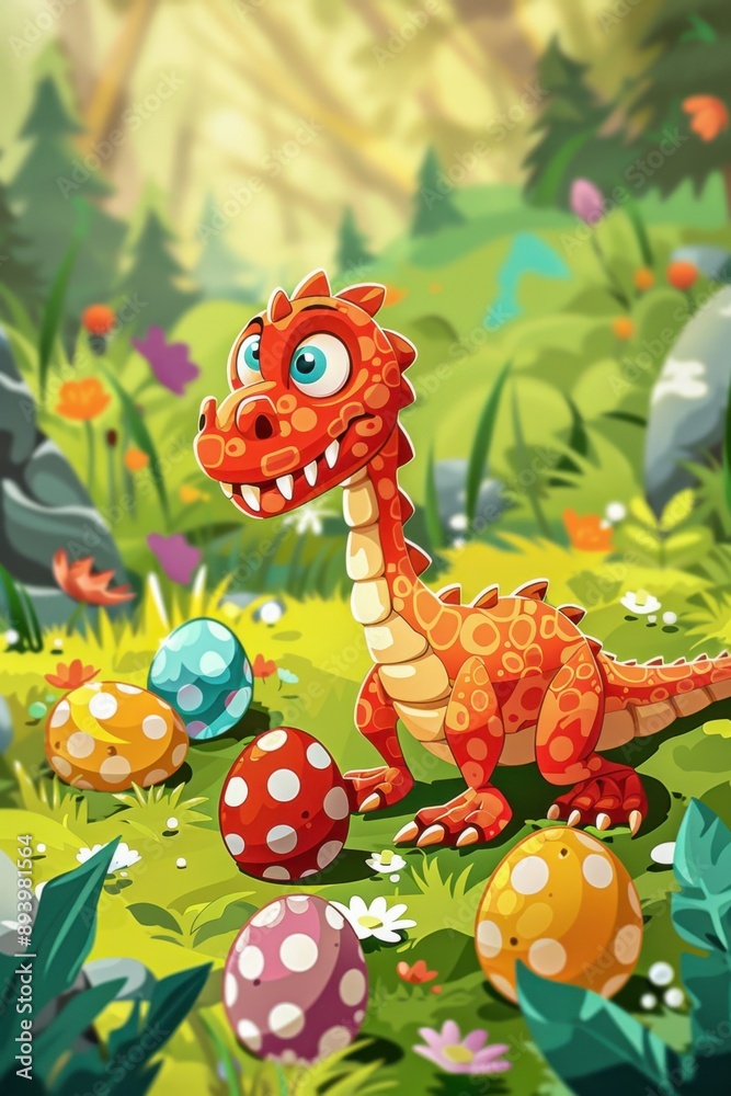 Obraz premium Dragon in a field of polka dot and shelf mushroom eggs.