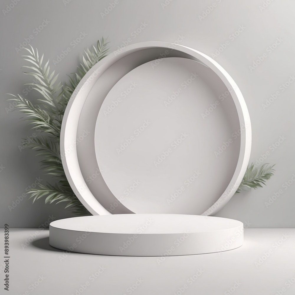 3d abstract background with marble pedestal. Round frosted glass frame with plumber's sheets. Minimalistic realistic image of an empty podium to showcase cosmetics products 3d abstract background with marble pedestal. Round frosted glass frame with plumber's sheets. Minimalistic realistic image of an empty podium to showcase cosmetics products