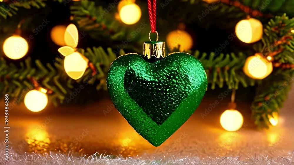 christmas tree decorations. christmas candle and decorations. Christmas tree toy candle in the shape of a heart on a background of glowing garlands	
