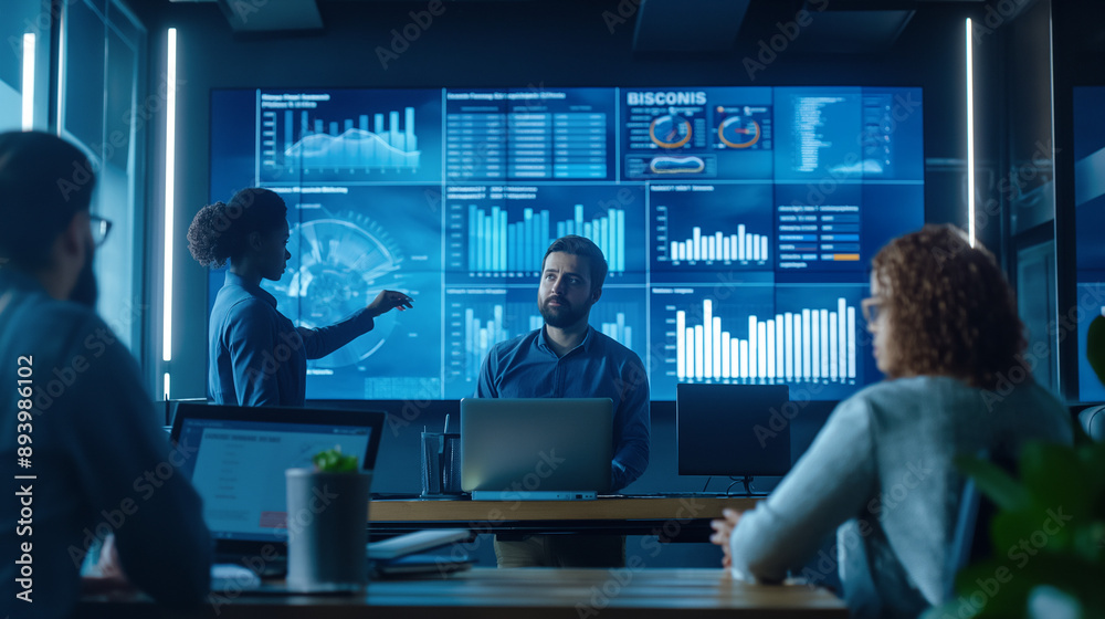 custom made wallpaper toronto digitalTech Team Collaboratively Working in High-Tech Control Room Analyzing Data on Multiple Screens for Advanced Monitoring and Strategy