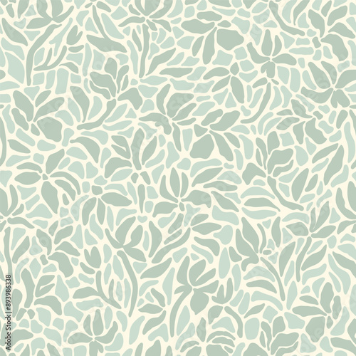 Fototapeta Naklejka Na Ścianę i Meble -  Hand drawn minimal abstract organic shapes pattern. Collage cut out contemporary print. Modern floral background. Naive art mosaic wallpaper