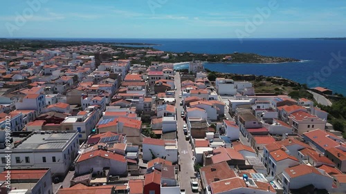 aerial view o Calasetta Beach Town, Sardinia, Italy - 4k Aerial photo