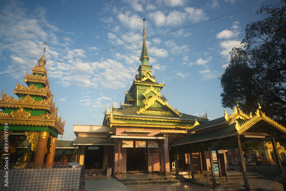 Naklejka premium Architecture and buildings inside Shwe Myethman Temple It is here that the Shwe Myethman Buddha with golden spectacles is enshrined.