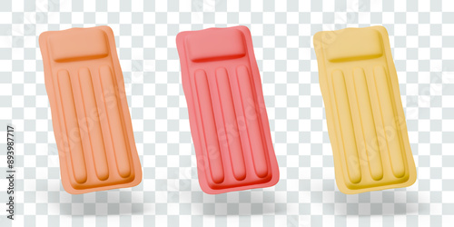 Set of empty air mattresses of different colors. Vector realistic templates