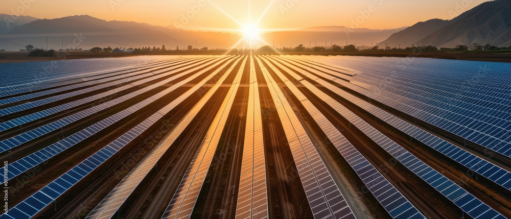 Obraz premium Solar farm powering a city, renewable energy adoption, reducing oil reliance