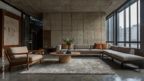 Brutalist interior style, living room