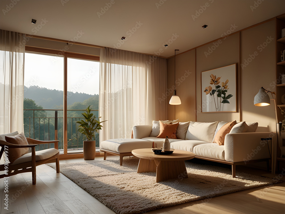 Fototapeta premium Japandi living room design architecture