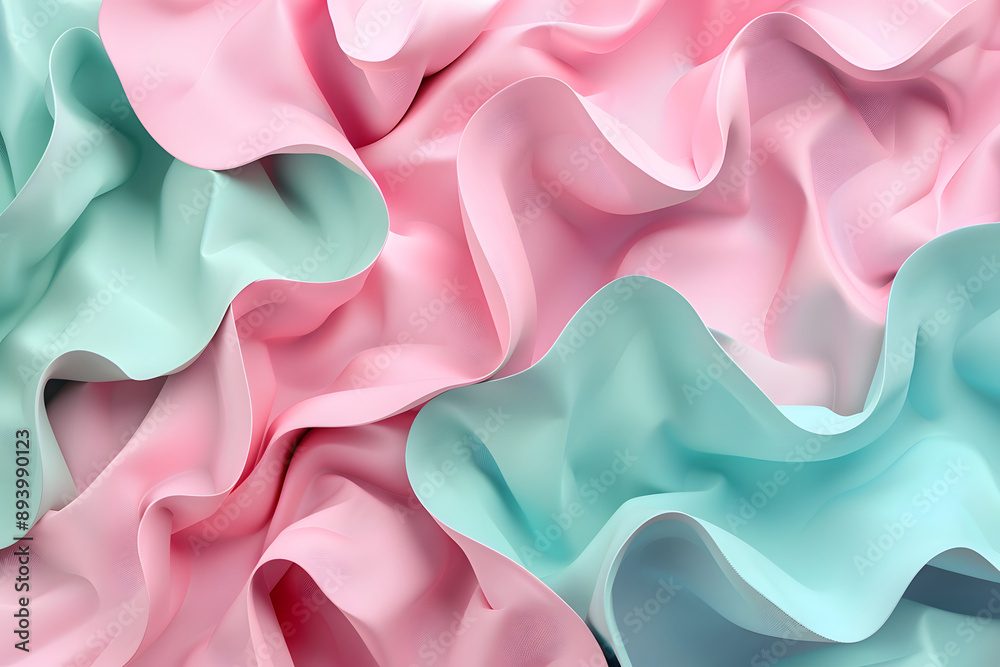 Obraz premium abstract wavy 3D background in pink and green colors. mint color. matte texture