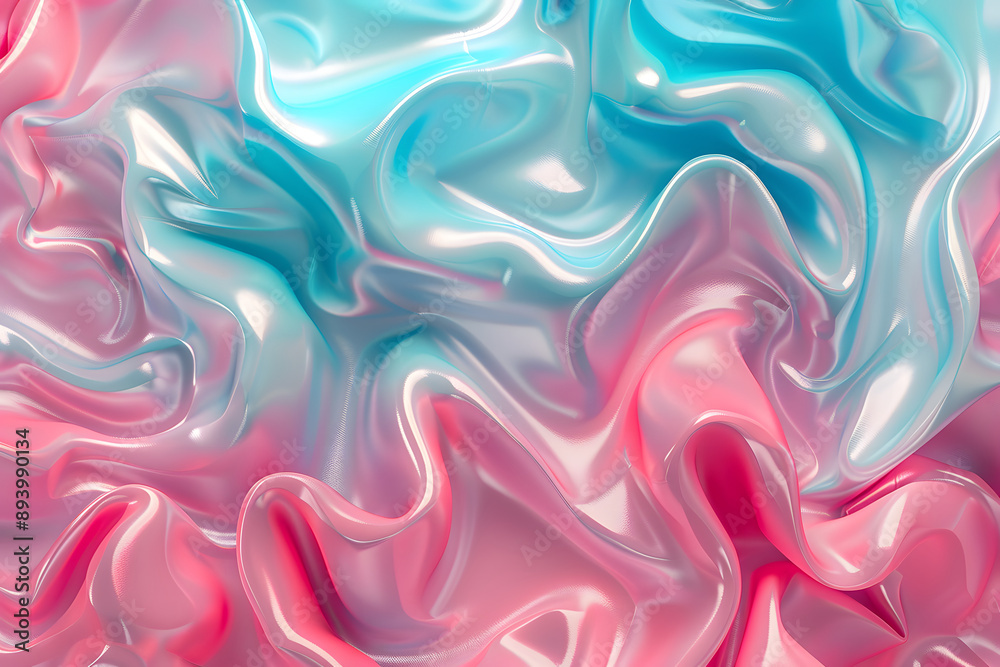 Obraz premium abstract wavy 3D background in pink and green colors. mint color. glossy texture