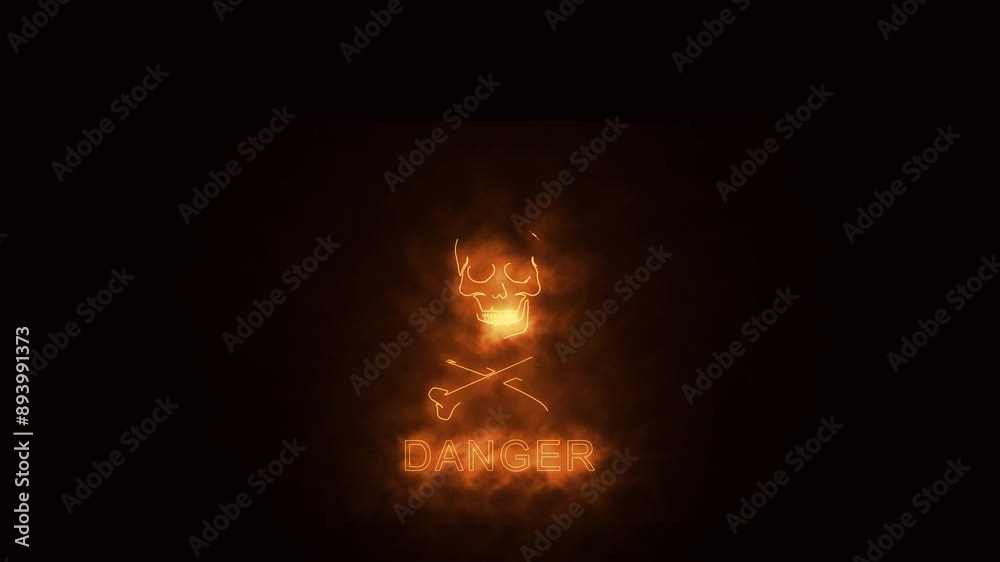 dangerous symbol with skull image and fire effect green screen background
