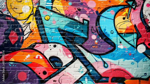 Wallpaper Mural Abstract bold beautiful graffiti urban street art background on outdoor brick wall colorful tags shapes dynamic art urban renewal neighborhood beautification public art city street Torontodigital.ca