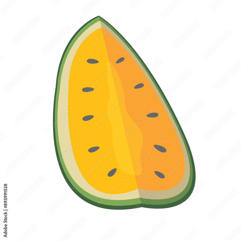 Sliced yellow watermelon vector illustration, hybrid yellow water melon, semangka kuning clip art, watermelon slice isolated on white background Sliced yellow watermelon vector illustration, hybrid yellow water melon, semangka kuning clip art, watermelon slice isolated on white background