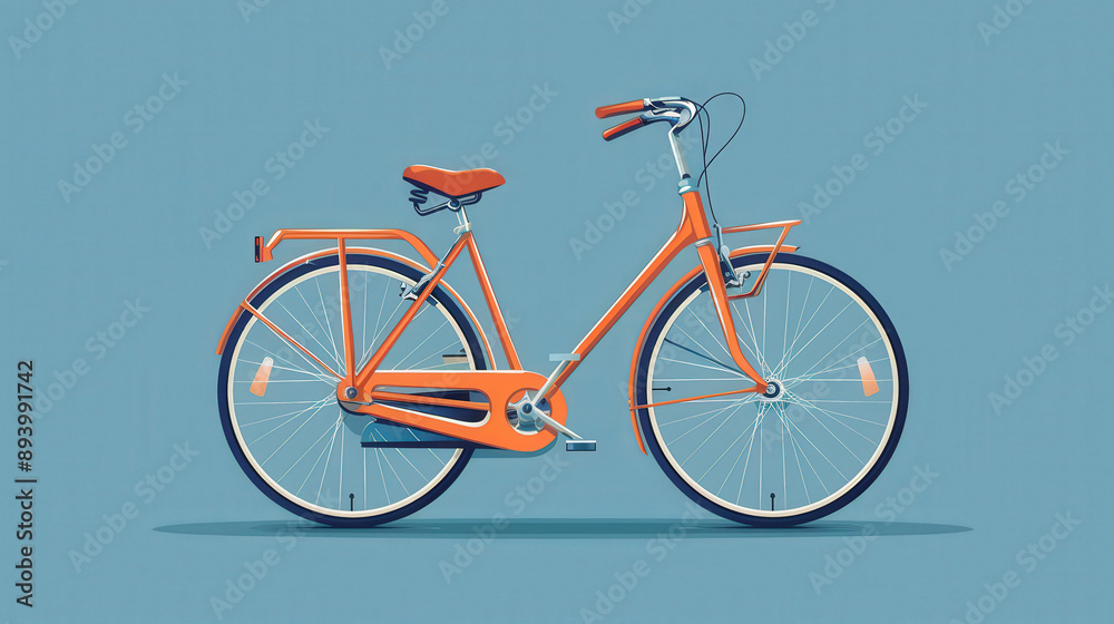 Fototapeta premium Classic Orange Bicycle Illustration on Blue Background