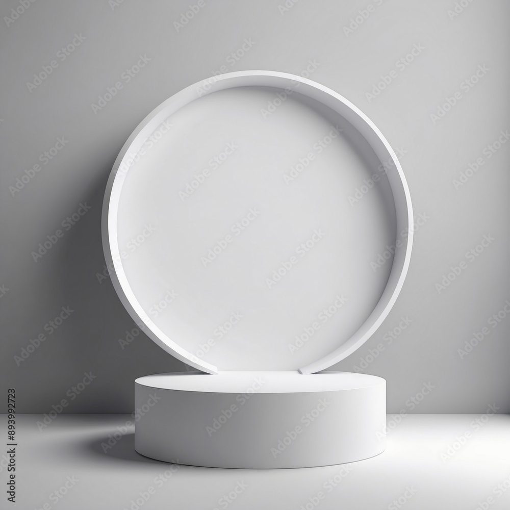 3d abstract background with marble pedestal. Round frosted glass frame with plumber's sheets. Minimalistic realistic image of an empty podium to showcase cosmetics products 3d abstract background with marble pedestal. Round frosted glass frame with plumber's sheets. Minimalistic realistic image of an empty podium to showcase cosmetics products