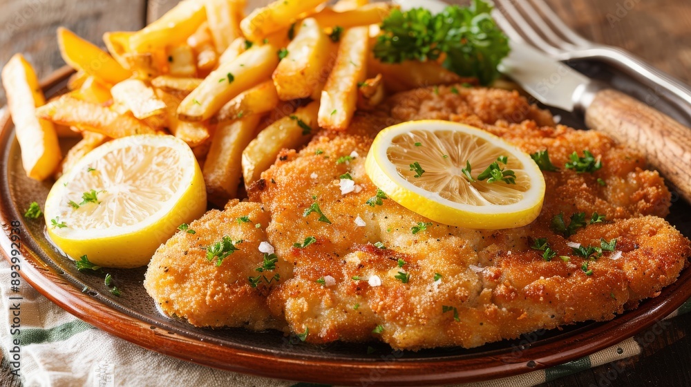 Classic Veal Milanese with Lemon and Fries Classic Veal Milanese with Lemon and Fries