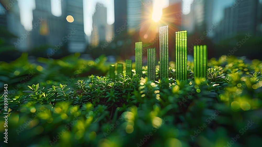 Bar charts with green color going up and down for positive Eco-investing stock market or green investment banking charts Bar charts with green color going up and down for positive Eco-investing stock market or green investment banking charts