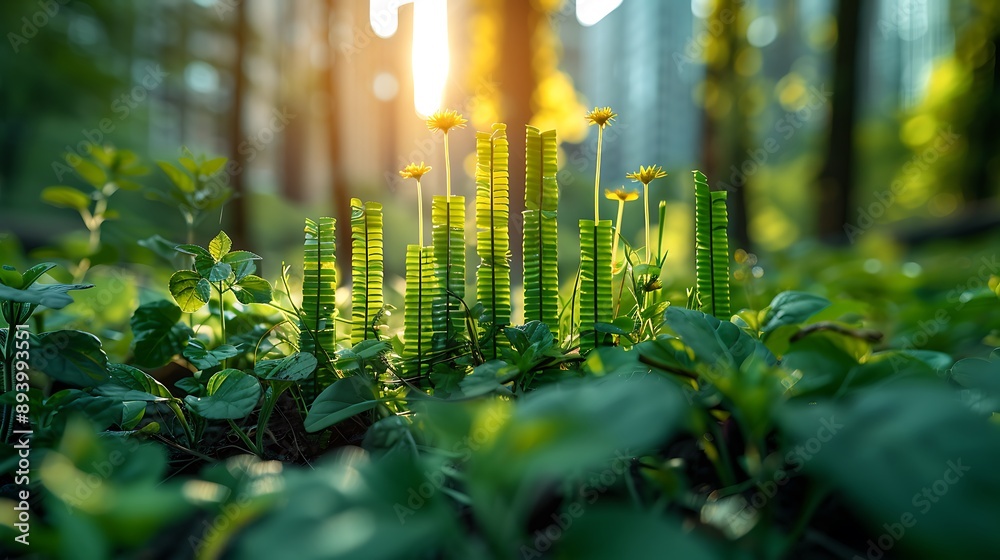 Bar charts with green color going up and down for positive Eco-investing stock market or green investment banking charts Bar charts with green color going up and down for positive Eco-investing stock market or green investment banking charts