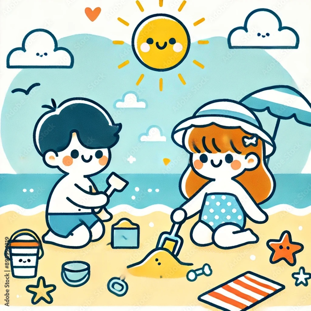 夏のビーチで遊ぶ子供たち 夏のビーチで遊ぶ子供たち