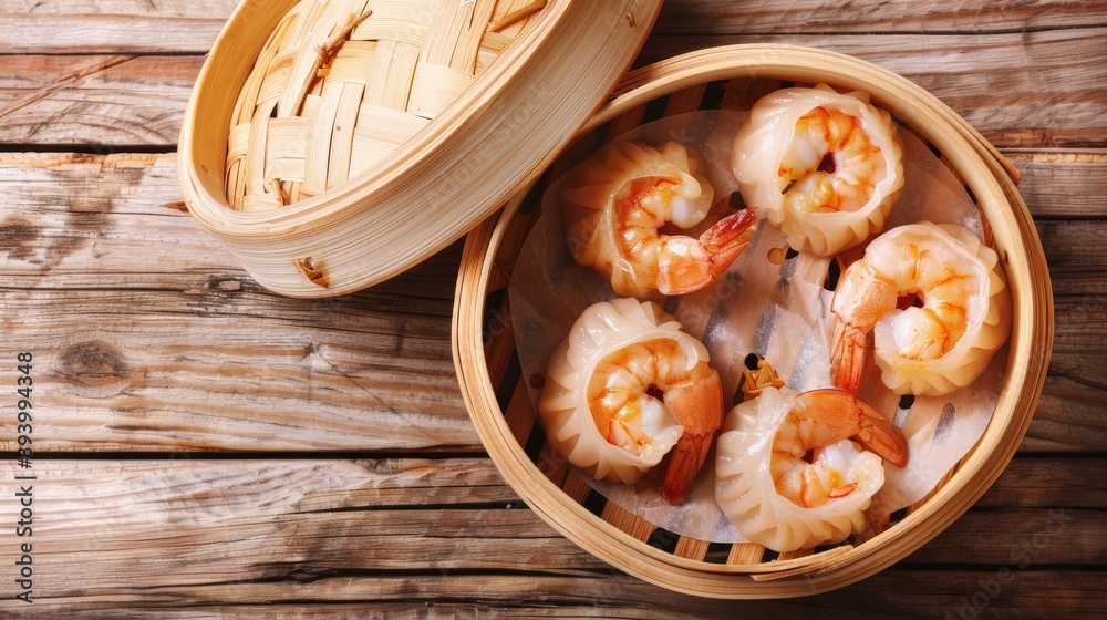Homemade Shrimp Dim Sum in Bamboo Steamer Homemade Shrimp Dim Sum in Bamboo Steamer