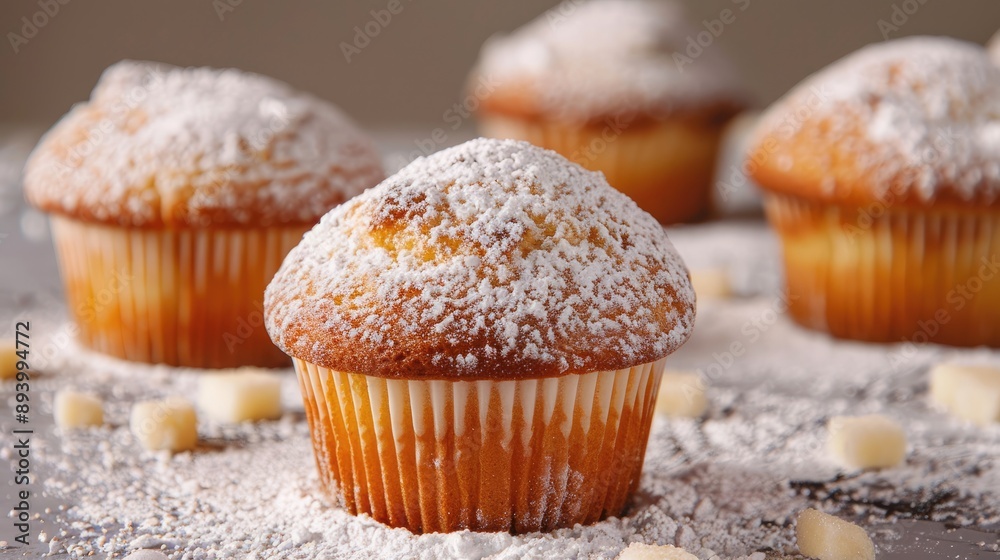 Homemade vanilla muffins with powdered sugar. Homemade vanilla muffins with powdered sugar.