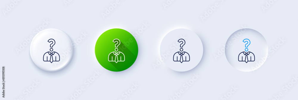 Business head hunting line icon. Neumorphic, Green gradient, 3d pin buttons. Question sign. Human resources symbol. Line icons. Neumorphic buttons with outline signs. Vector Business head hunting line icon. Neumorphic, Green gradient, 3d pin buttons. Question sign. Human resources symbol. Line icons. Neumorphic buttons with outline signs. Vector