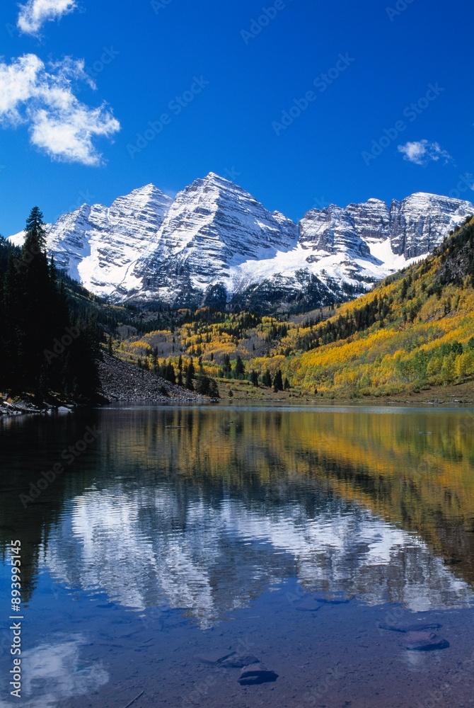Maroon Bells Peaks And Fall Aspens Reflected In Maroon Lake, Maroon Bells-Snowmass Wilderness Maroon Bells Peaks And Fall Aspens Reflected In Maroon Lake, Maroon Bells-Snowmass Wilderness