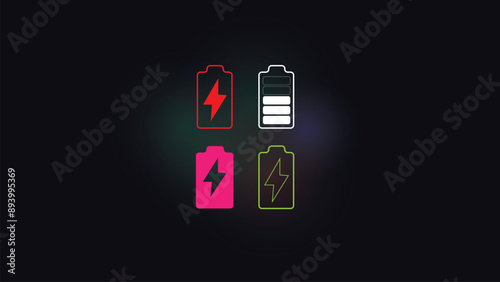  battery set icon graphic elements. Outline neon design illustration with background RGB , suitable for gaming wallpaper, software, coding, anime, video games, website