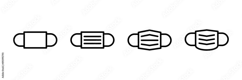 Mask icon vector isolated on white background. Man face with mask icon. Safety breathing masks. Industrial safety N95 mask. Medical mask vector icon.