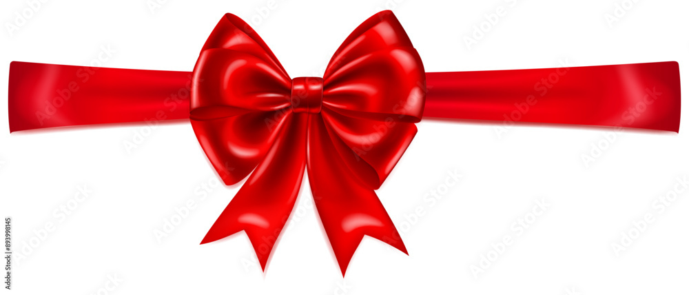 Beautiful large red shiny bow with horizontal ribbon and soft shadow on white background. Beautiful large red shiny bow with horizontal ribbon and soft shadow on white background.