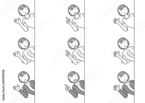 説明・案内・紹介　笑顔の若い女性が横から顔を出すセット