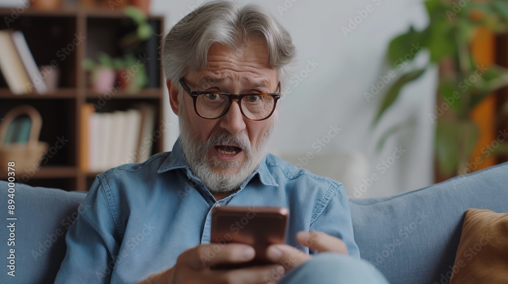 Unhappy stunned old Caucasian man look at smartphone screen shocked by bad unexpected news online. Upset amazed mature male use cellphone surprised frustrated by message Unhappy stunned old Caucasian man look at smartphone screen shocked by bad unexpected news online. Upset amazed mature male use cellphone surprised frustrated by message
