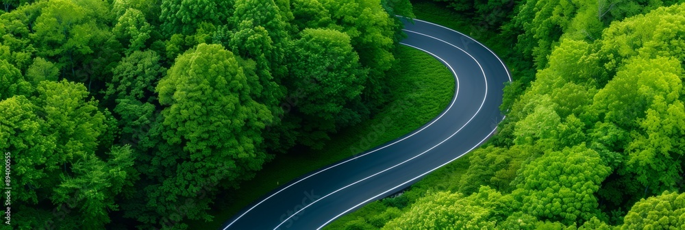 A winding road with trees on both sides A winding road with trees on both sides